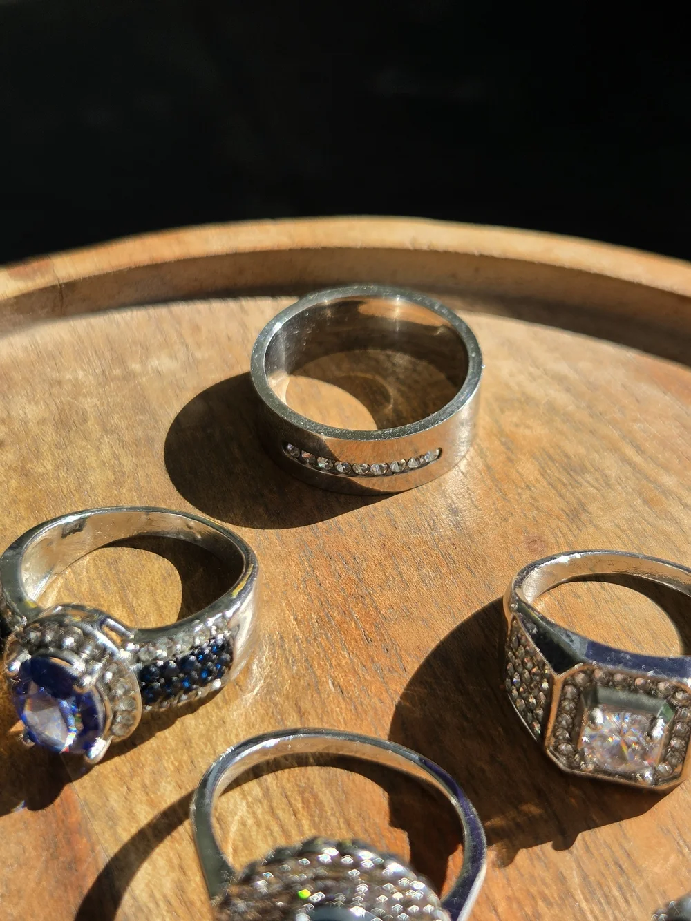 Silver Tone Multi-Stone  Ring - Sparkling Clear and Blue Accents